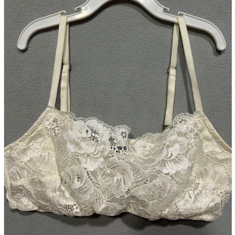 Soma‎ Bralette Women 36C Ivory Floral Lace Overlay Adjustable Straps